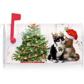 Texupday Merry Christmas Cute Cat Kitten Decoration Mailbox Cover with Magnetic Strip Winter Mailbox Wraps Post Letter Box Cover Standard Size 21" X 18" Garden Outdoor Yard Decor