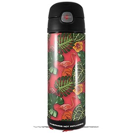 Skin Decal Wrap for Thermos Funtainer 16oz Bottle Famingos and Flowers Coral (BOTTLE NOT INCLUDED) by WraptorSkinz