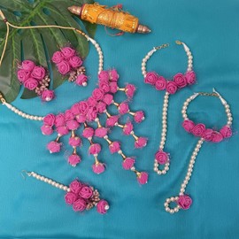 Efulgenz Indian Flower Jewelry Set for Haldi Mehandi Jewelry
