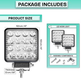 Renimove LED Floodlight 12 V 4.21 Inch 10.5 cm IP67 48 W 16 LED 6500 K Pack of 2 Aluminium ABS Headlight 4 x 4 Car Accessories Long Range LED Approved Spotlight 12 V