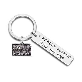 JJTZX I Just Really Love You Miss You Long Distance Relationship State Map Keychain Couples Friendship Accessory Gift (Miss You Keychain, KS-Kansas)