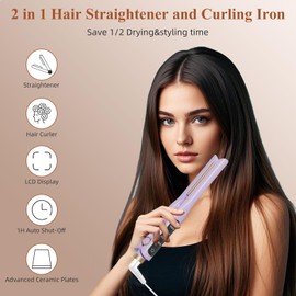 Arhoet Hair Straightener, 1/2 Inch Flat Iron Straightener and Curling Iron 2 in 1，Ceramic Ionic Floating Plates for Less Frizz, 10s Quick Heat Up, Straightener for All Hair Types(Purple)