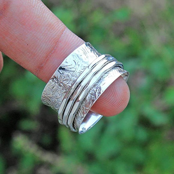 DAMRU Anxiety Ring For Women 925 Sterling Silver Plated Spinning