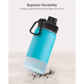 koodee 12 oz Water Bottle Stainless Steel Vacuum Insulated Wide Mouth Water Flask with Leakproof Spout Lid (Sky Blue)