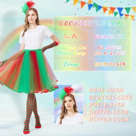 Joellfuner Women's Rainbow Costume, Tulle Skirt, Rainbow Skirt, Women's Tulle with Straps, Colourful Feather Headband for Carnival Parties and Theme Parties