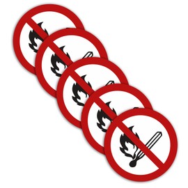 5 Stück XXL Feuer offenes Licht verboten Aufkleber Ø 21cm Sticker rauchen verboten Warnzeichen mit UV Schutz für Außen-und Innenbereich von STROBO