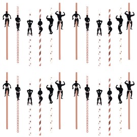 BEHAHAI 24pcs Hen Party Naughty Straw, Bachelorette Straws Hen Party Cocktail Straws Dancing Men Straws Male Stripper Rose Gold Paper Straws for Bachelorette Party Decoration Accessories