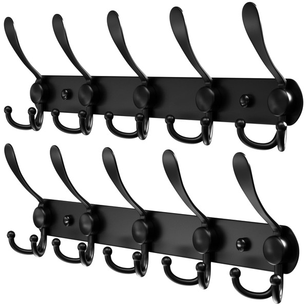 Homephix Coat Hooks Wall Mounted (Star Black-2 Pack) - Stainless Steel Wall Hooks - Multipurpose Heavy Duty Coat Rack with Fittings Included