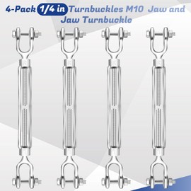Lounsweer 4pcs Turnbuckle Hook, 1/4 Inch Hot Dipped Galvanized Steel Jaw and Jaw Turnbuckle, 2200 Lbs Working Load Limit Turnbuckle for Sun Shades Cables Tent Installation Outdoor String Lights