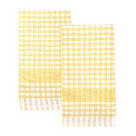 Talking Tables 2 x Yellow Gingham Kitchen Tea Towels Table Linen Fabric Dish Cloths Large Checkered Cloth Napkins Absorbent Durable Soft Cotton Quick Drying, ECO Packaging 45cm x 70cm