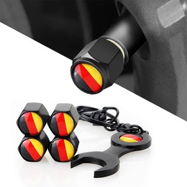 HIBEYO Set of 4 Tyre Valve Caps Anti Theft Wheel Valve Caps Valve Cover Dust Proof Cover Universal Cars Dust Caps Tyre Marker with Key Ring Car Accessories German Flag