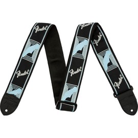 Fender Monogrammed Guitar Strap, 2in, Black/Light Grey/Blue