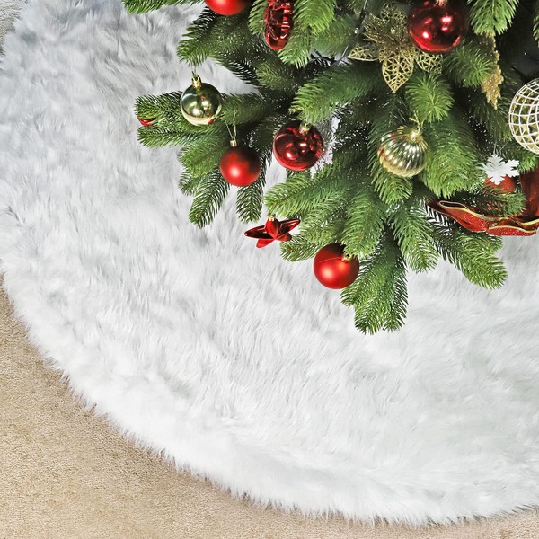 Salcar Christmas Tree Blanket, White, Christmas Tree Skirt, Round, Plush Christmas Tree Skirt for Christmas Decorations, New Year, Parties and Weddings, 120 cm