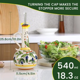 Gnlnkn 18 oz Ceramic Olive Oil Dispenser Bottle for Kitchen, Large Capacity Oli and Vinegar Cruet with Stainless Steel Spout, 540 ml Oil Container with Handle for Cooking Preventing, Vinegar Cruet