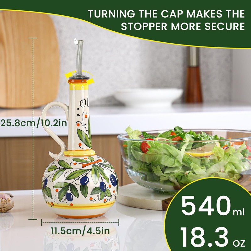 Gnlnkn 18 oz Ceramic Olive Oil Dispenser Bottle for Kitchen,