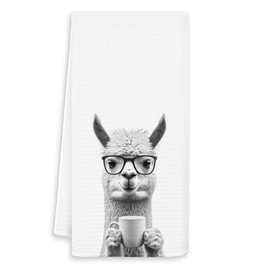OSLYSOF Funny Alpaca Kitchen Towels, Alpaca Gifts for Women Dish Tea Towels, Black and White Animal Lover Gifts Hand Towel for Kitchen, Coffee Bar Station Decor, 16x24 Inch