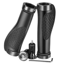 Lycaon Ergonomic Bicycle Grips with 2 Stretchable Aluminium End Caps, Bicycle Handlebar Grips for BMX/Dirt/Downhill/Kids/MTB/Mountain/Road/City/Bike/Scooter, black