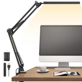 TROPICALTREE LED Desk Lamp for Home Office, Clamp-On with 5 Light Modes & Auto Shut Off | 14W Adjustable Brightness 5000K Eye-Caring Lighting for Study/Bedroom/Computer Desk