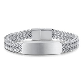 Xusamss Mens Cuban Link Bracelet Stainless Steel Double Layer Chain Jewelry Heavy Blank Bar Design Link Bracelet for Men(White)