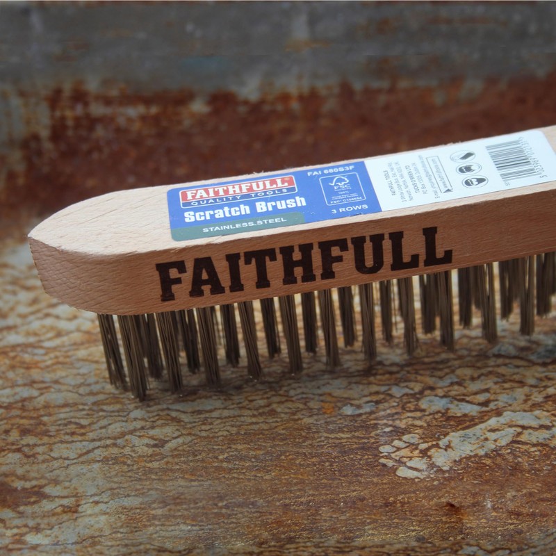 Faithfull Heavy-Duty Stainless Steel Scratch Brush - 3 Row, FSC