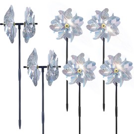 BATTIFE Reflective Pinwheels for Yard and Garden, Pre-Installed Sparkly Blind Birds Pin Wheel, Scare Birds & Animal Away Wind Spinner, 6 Pack (Silver Double-Sides)