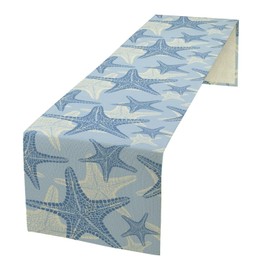 Coastal Starfish Kitchen Table Runner Nautical Beach Seaside Ocean Blue Gray Short Half Rod Pocket Table Runner for Bedroom Living Room Home Party 13x60 Inch