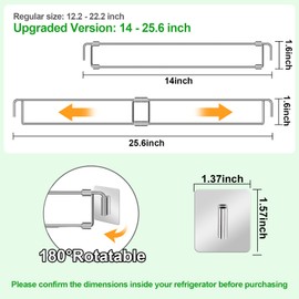 RV Refrigerator Tension Rods, 4 Pcs RV Fridge Bars Adjustable 14-25.6", RV Refrigerator Bars Fridge Accessories Stainless Steel Shelf Tension Rods for Camper Cabinets Refrigerator Kitchen Bookshelf