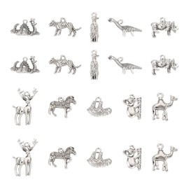 FASHEWELRY 50Pcs Alloy Animals Western Charms Leopard Koala Dinosaur Deer Rhinoceros Meerkat Silver Zoo Animal Pendants for Crafts DIY Bracelet Jewelry Making Supplies