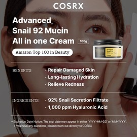 COSRX Snail 92% Cream + Hyrdogel Mask 3EA- Snail Mucin 92% Moisturizer and Glass Glow Hydrogel Collagen Mask, Travel Essentials, Stocking Stuffers, Korean Skin Care