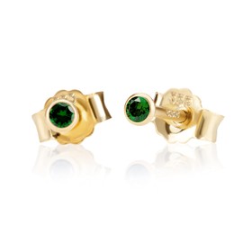 NKlaus Pair of 2.5 mm 333 Yellow Gold 8 Carat Stud Earrings Crystal Zirconia Emerald Butterfly Clasp Women Girls 3347, Yellow Gold, Zircon