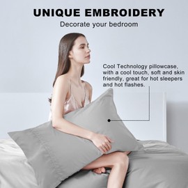 LOVSTOY Cooling Pillow Cases Set of 2,King Size Cool Pillowcases for Hair Skin and Hot Sleepers, Soft Silky Summer Pillow Cover with Envelope Closure, Grey,20"x40"