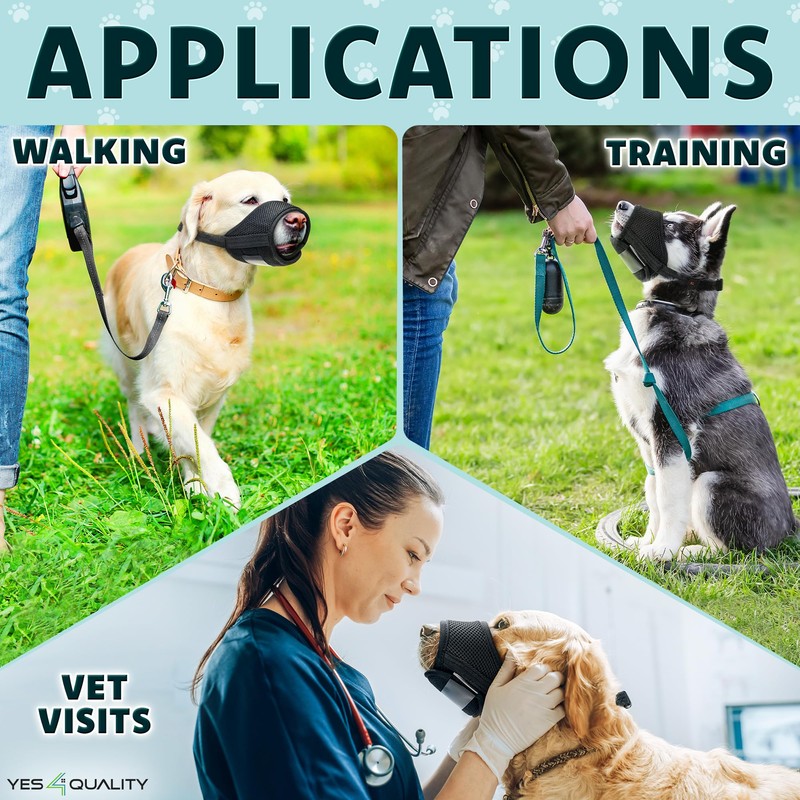 Yes4Quality Dog Muzzle (Medium), Soft & Breathable Mesh Muzzle for