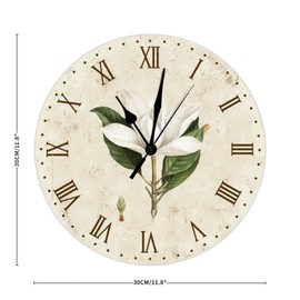 LetusZhogo Magnolia Flora Round Wall Clock Beautiful Blooming Magnolia Flower Silent Non-Ticking Battery Operated Home Wall Clock Decor for Living Room Classroom 15 Inch
