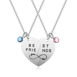Jovivi Stainless Steel Friendship Necklaces Heart Puzzle Pendant with Engraving Best Friends Necklace Friends Chains for 2 Gifts, Stainless Steel, Rhinestone