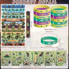 Obussgar Dinosaur Party Favour Supplies Including Dinosaur Gift Bags, Stickers, Badges, Bracelets for Dinosaur Theme Birthday Party