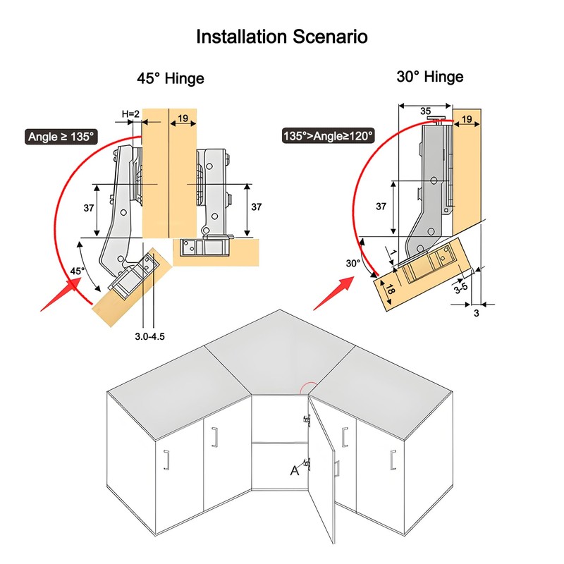LIKERAINY 45 Degree Hinge Ø 35mm Without Damper for Special