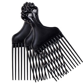 Soft 'N Style Plastic Hair Pick Combs for Women and Men - 3 Pack Black Detangling Combs for Afro, Curly Hair Braiding and Styling