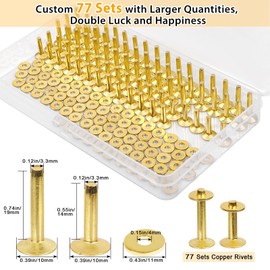JUNESunShine 154Pcs Brass Rivets for Leather, #12 Smooth Leather Rivets Without Pattern, Pure Copper Rivets and Burrs for Leather Work Jeans Jacket Clothing Bag Belt Strap Wallets Craft Fasteners Kit