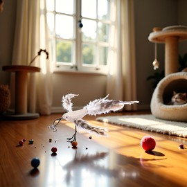 Galyacht White Burlap Bird Cat Feather Toys, Interactive Toy with Refills, Wand Toy for Indoor Interactive Cat Feather Toys