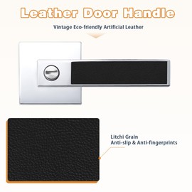 Probrico Square Heavy Duty Door Handle with Black Leather Hand Lever, Keyless Privacy Interior Door Levers for Bedromm and Bathroom, Polished Chrome, 2 Pack