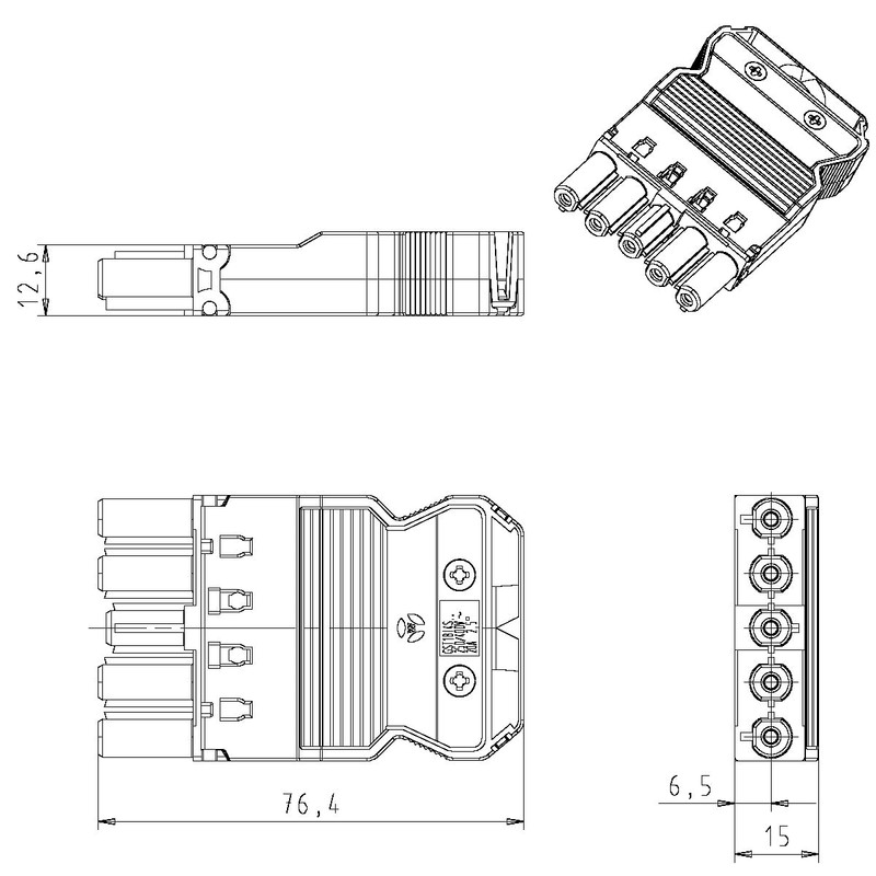 WITTKOWARE 5-Pin Socket Part (Installation Connector) with Screw Connection and
