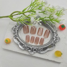 Cat Eye Press on Nails Medium Square Fake Nails Light Brown Nails Press ons Glossy Glue on Nails Fall Acrylic Nails Winter False Nails Artificial Stick on Nails for Women 24Pcs