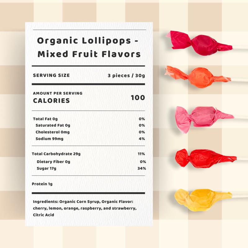Candy Tree Organic Lollipops Assorted Flavors | No Added Sugar,