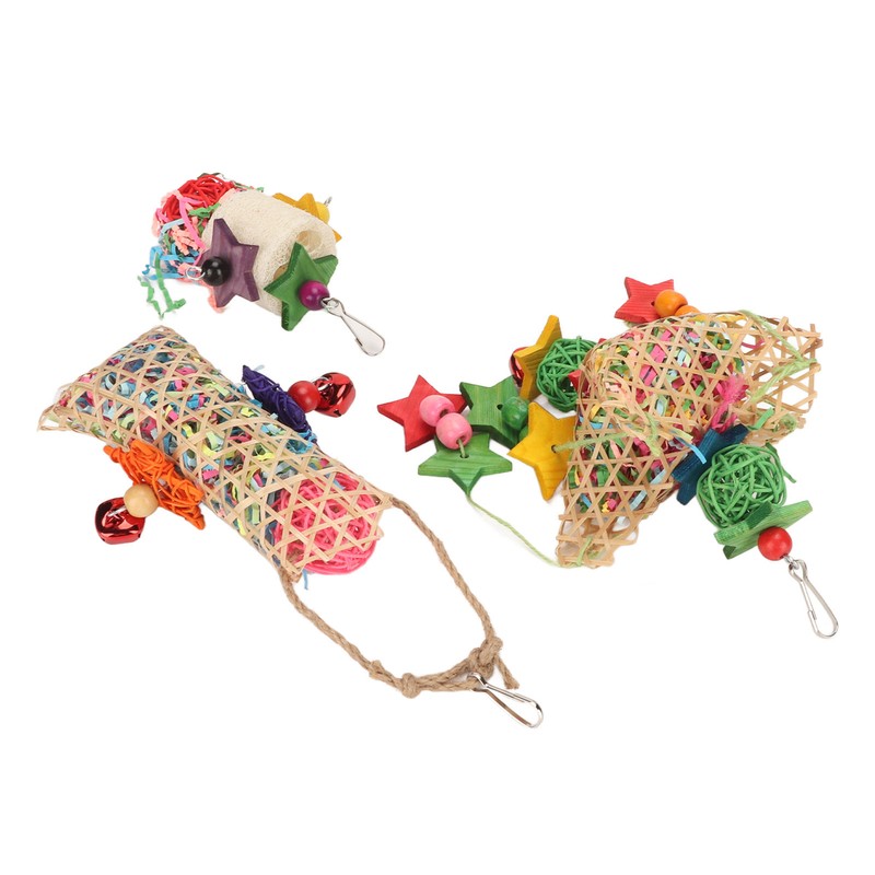 3pcs Parrot Shredding Chew Toy Bamboo Net Rattan Loofah Bird