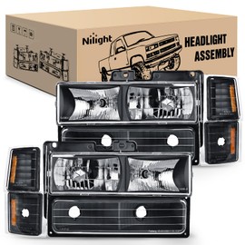 Nilight Headlight Assembly for 1994 1995 1996 1997 1998 Chevy Silverado Tahoe Suburban C10 C/K 1500 2500 3500 Replacement Headlamp Black Housing Amber Reflector Bumper Corner Lamp