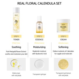 NACIFIC Real Calendula Floral Triple Set (Toner 180ml, Serum 50ml, Cream 100ml) PotMarigold Extract, soothing, Moisturizing, sensitive skin, Calms Irritated and Troubled Skin