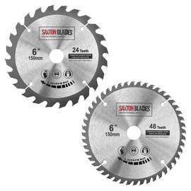 2x Saxton TCT Circular Saw Blades 150mm x 20mm bore 24 & 48 teeth + 16mm and 10mm Ring Compatible with Ryobi Bosch Makita Dewalt