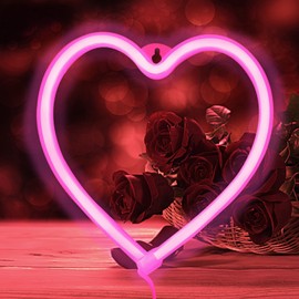 YouOKLight Heart Neon Sign, Neon lights for bedroom Wall Decor, pink neon sign, USB/Battery Operated Heart LED Light, Perfect for Valentine's Day or Any Occasion Neon Sign (Pink)