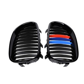 Left Right Gloss Black M-color Front Upper Kidney Grille Comaptible with 2003-2010 E60 Sedan E61 Touring 5 Series