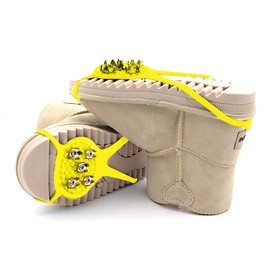 Ice & Snow Grips，1 Pair (Kids' Size) Crampons,Traction Cleats,Spike for Winter Walking Safety,Shoe Grips on Ice、Snow for Children Girls and Boys (Yellow, Kids’ Size 5-7)